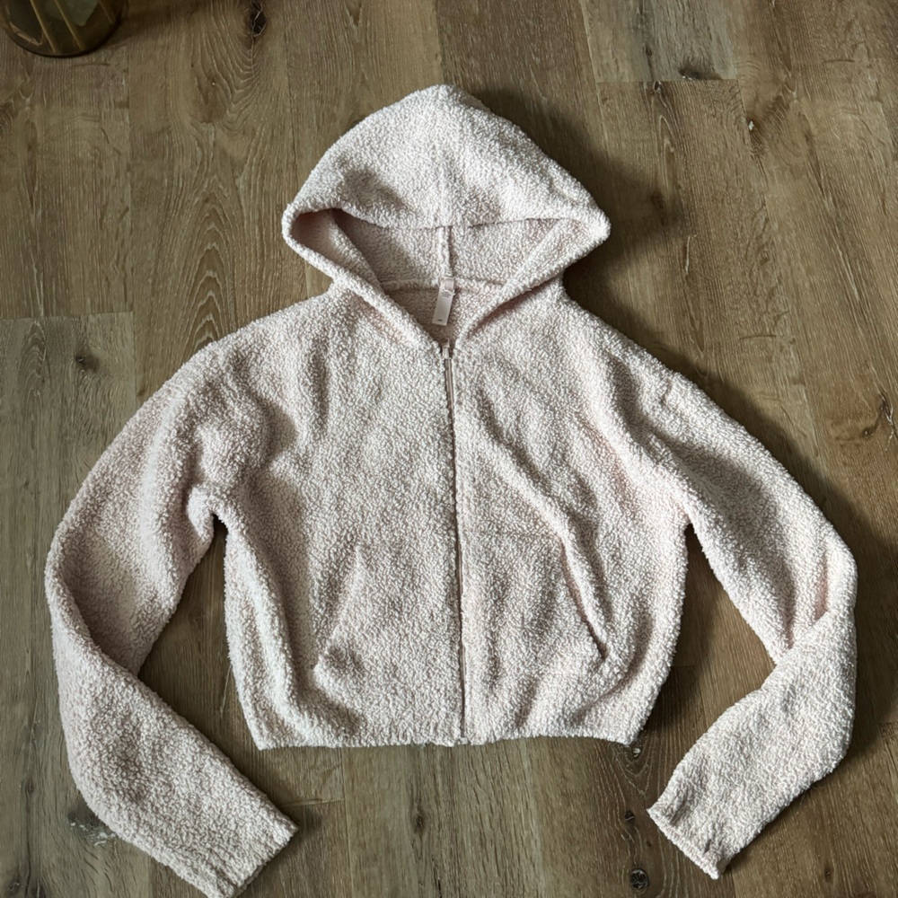 Skims Womens Light Pink Teddy Fleece Zip Hoodie Size S/M